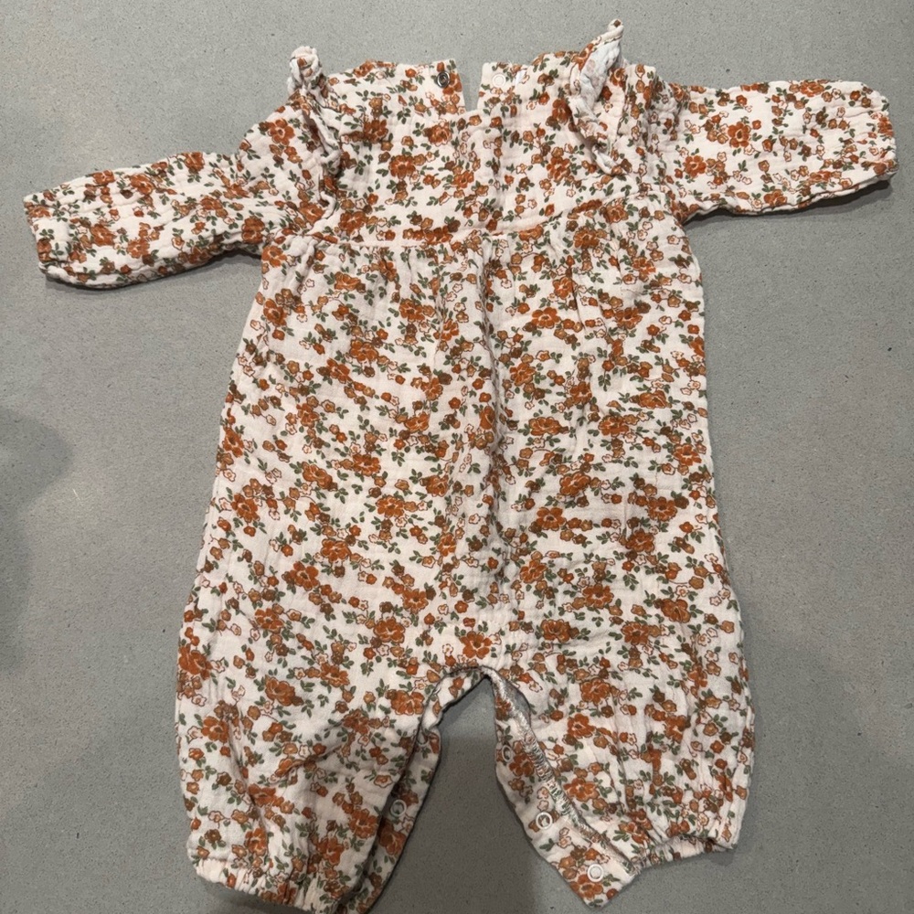 Angel Dear Floral Baby Outfit - Orange and Green